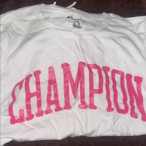 Champion White T‑Shirt with Bright Pink Logo
